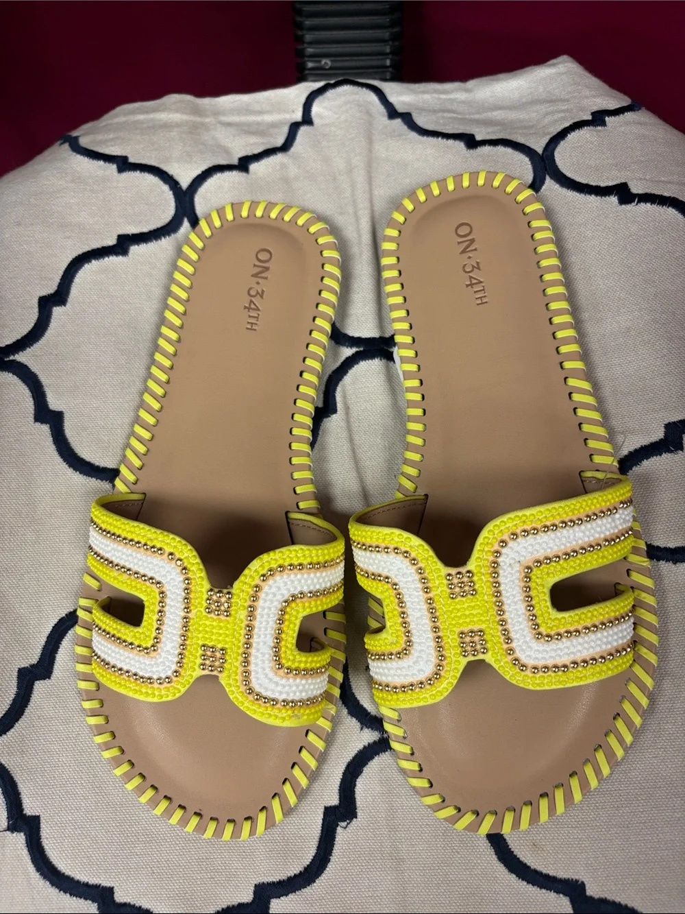 On 34th Women's Yellow Beaded Slide Sandals- NWOT